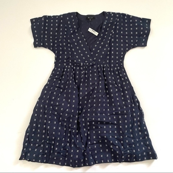 New Madewell V Neck Dolman-Sleeve Mini Dress Textured Dot - Picture 3 of 8